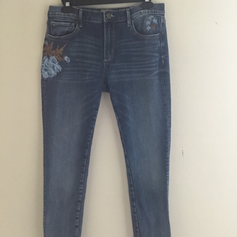$118!! Anthropologie "Marilyn" Floral Embroidered Straight Leg Jeans: Women's 29